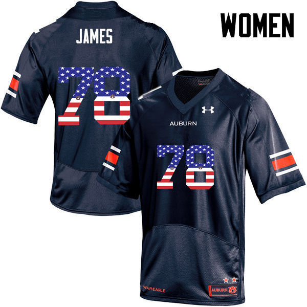 Women's Auburn Tigers #78 Darius James USA Flag Fashion Navy College Stitched Football Jersey